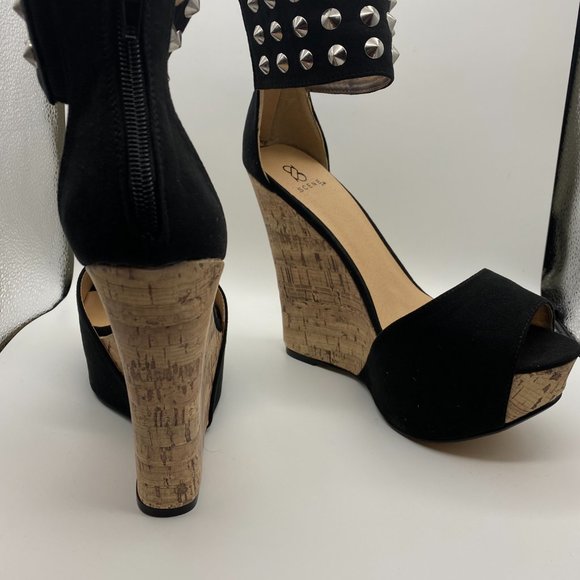 Pinar Silver Studded Cork Wedge - Black - Picture 5 of 6